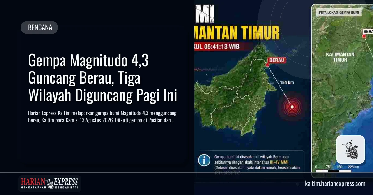 Gempa Magnitudo 4,3 Guncang Berau, Tiga Wilayah Diguncang Pagi Ini