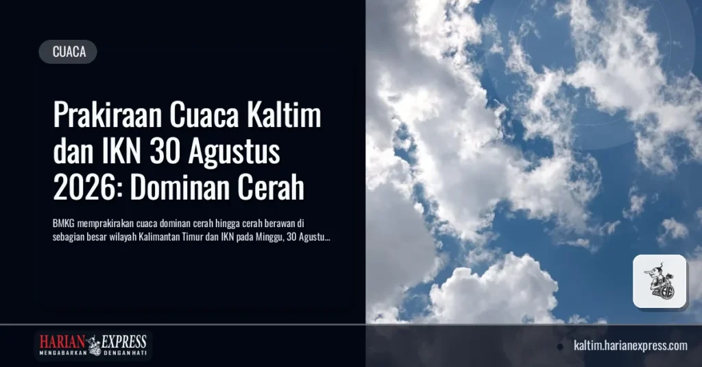 Prakiraan Cuaca Kaltim dan IKN 30 Agustus 2026: Dominan Cerah