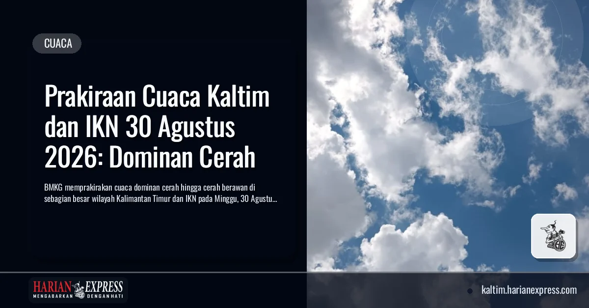 Prakiraan Cuaca Kaltim dan IKN 30 Agustus 2026: Dominan Cerah